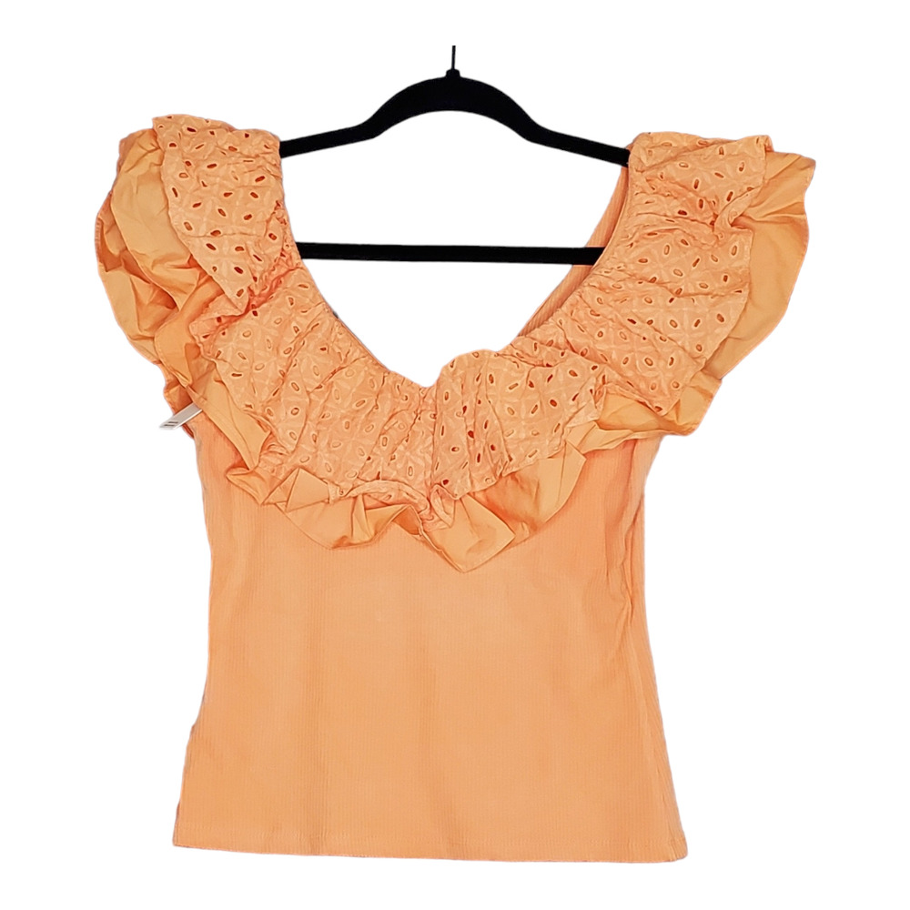 Sunday in Brooklyn Anthro Orange V Neck Ruffle Top Size Small